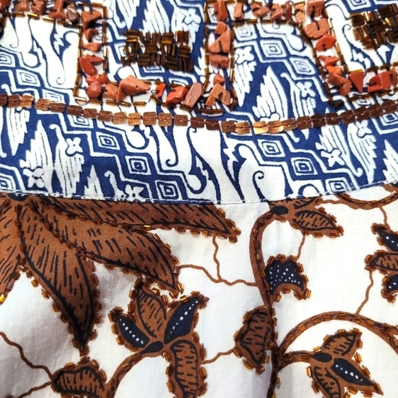 Sz Lrg 100% Cotton Sequin Beaded Floral A Line Midi Side Zippered Skirt - Picture 5 of 7